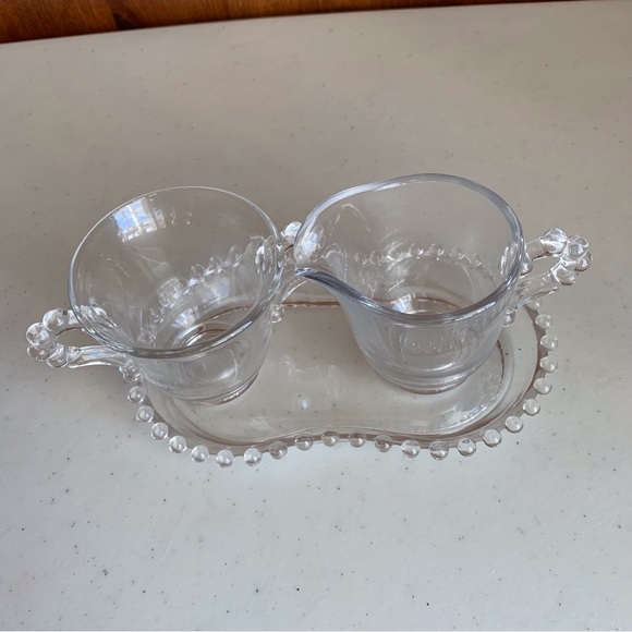Vintage Imperial Glass Candlewick Creamer & Sugar Set With Tray - Picture 2 of 7